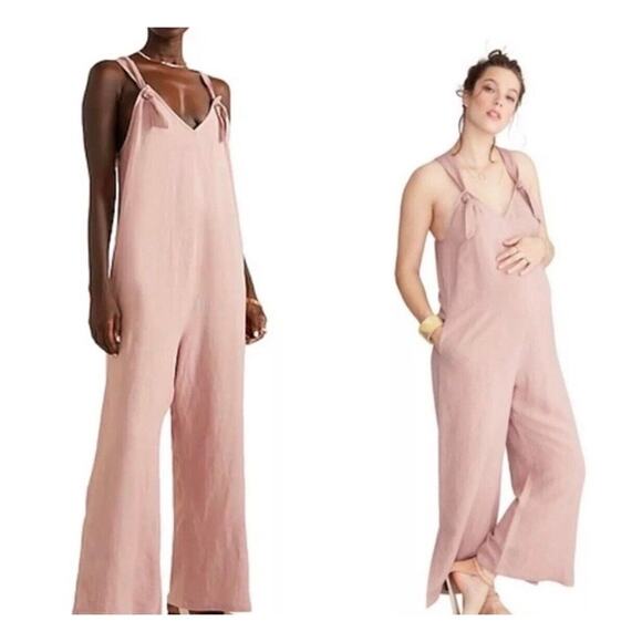 Hatch Pants - Hatch Blush Pink Linen Jumpsuit with Tie Straps